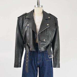 VTG Wilsons Leather Black Lambskin Motorcycle BikerJacket silver hardware XS